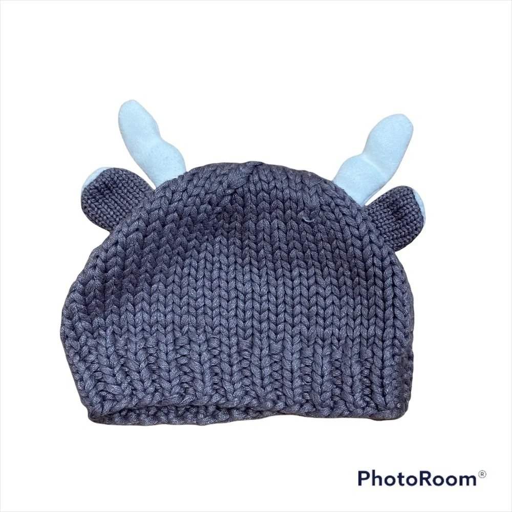 Baby Knit Hat 9-12 mos Moose Deer Animal Antlers Kids Children’s